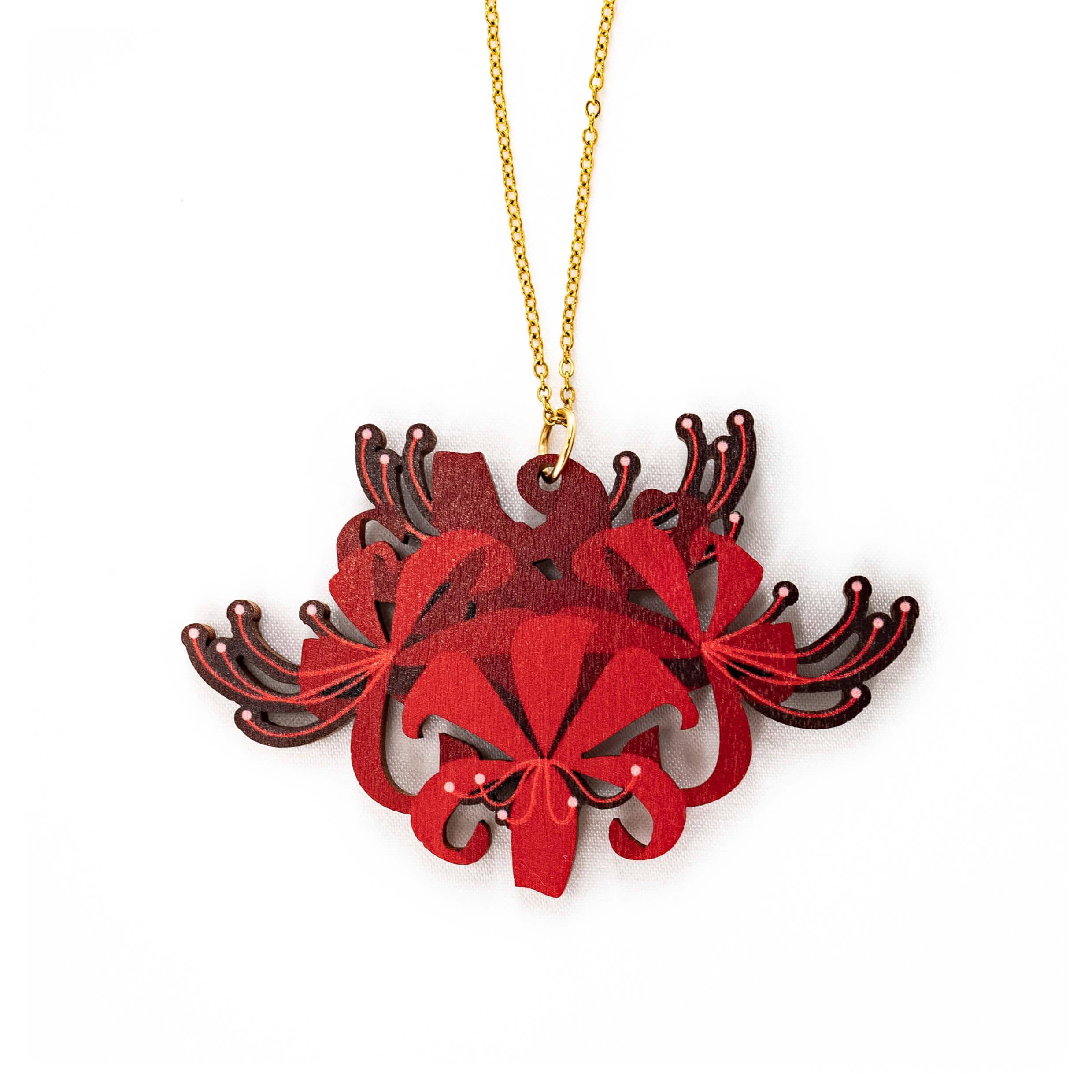 Symbolinen Higanbana kaulakoru. Higanbana 彼岸花 kaulakoru on saanut inspiraationsa punaisesta hämähäkkililjasta (Lycoris Radiata), joka tarkoittaa japaniksi "syyspäiväntasauksen kukkaa". Higanbana 彼岸花 kaulakoru on ennenkaikkea kaunis koru, jonka symboliikasta löytyy syviäkin vesiä. Suomessa käsintehty Higanbana kaulakoru